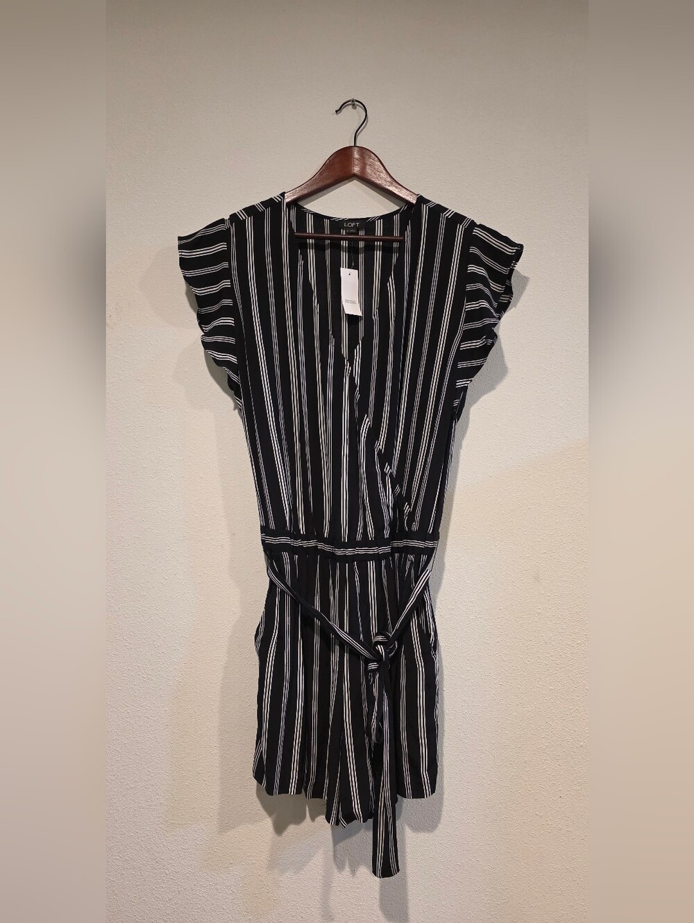 LOFT Black & White Striped Wrap Dress